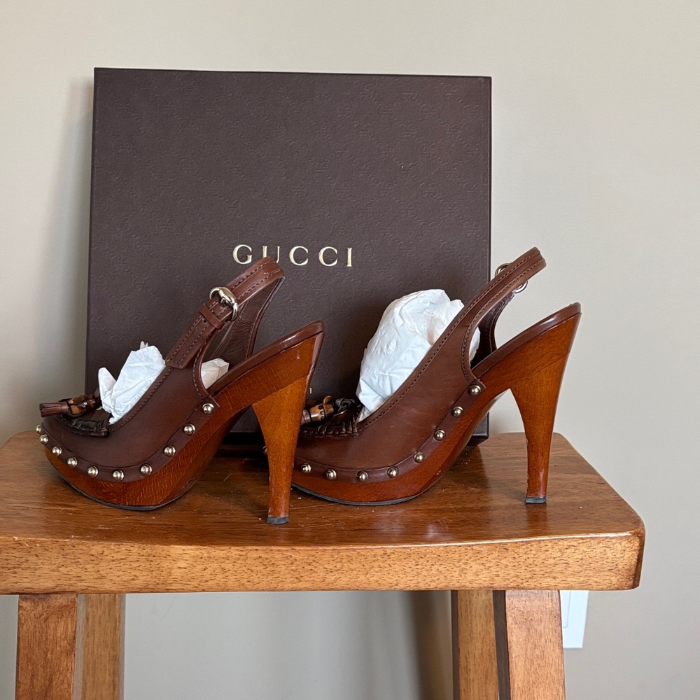 Item # B47 - Gucci Brown Studded Slingback Heels